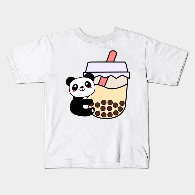 Baby Panda Hugs Bubble Tea Kawaii Cream Boba Tea Kids T-Shirt by 4U2NV-LDN